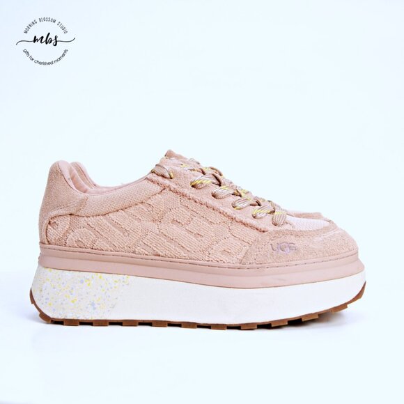 UGG Marin Lace Logo Terry Suede Platform Sneakers Pink Women 8 - Picture 1 of 13